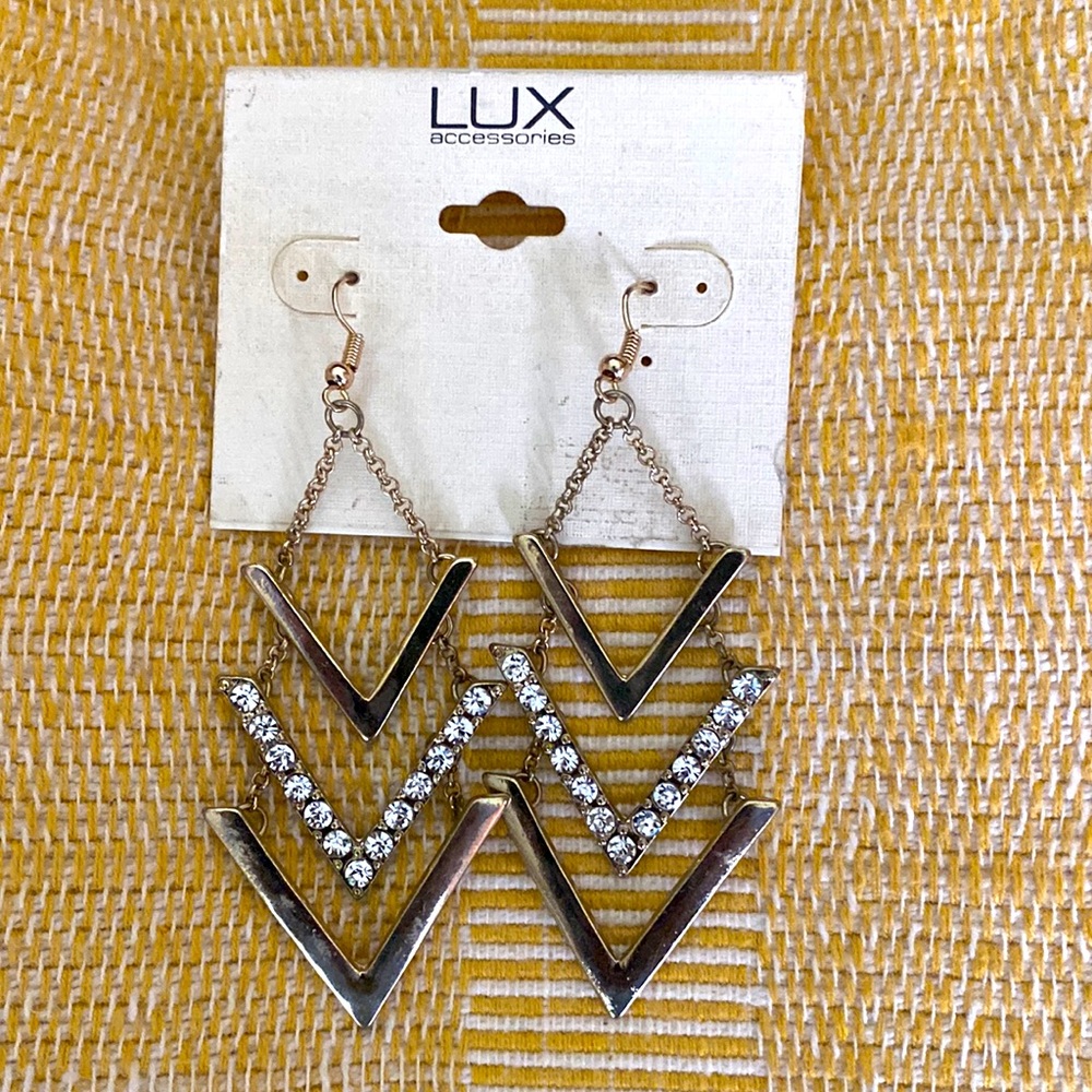 Lux gold earrings (faux) with diamond accents NWT